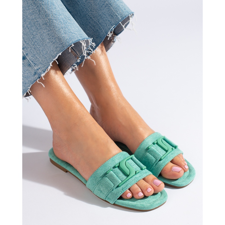 Ženske zelene Shelovet papuče od brušene kože zelena 1