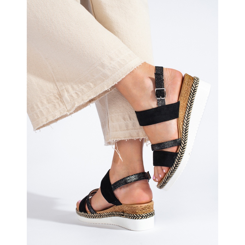 SHELOVET Crne ženske sandale na wedges crno 1