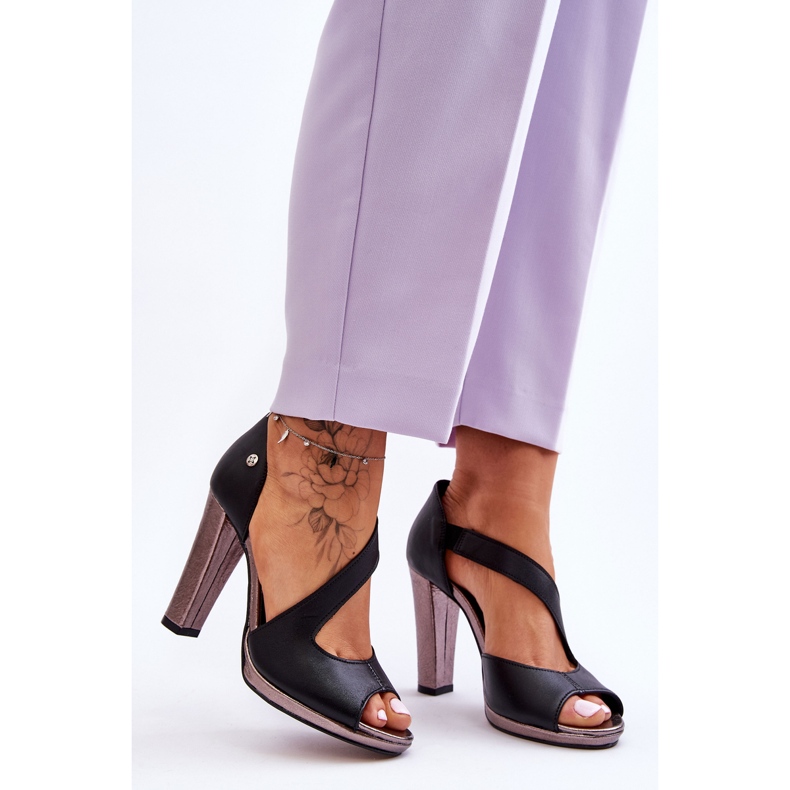 Kožne sandale na štikle Maciejka 06083-01 crne crna 1