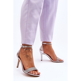 Ženske sandale na visoku petu sa kamenčićima Silver Perfecto srebro 1