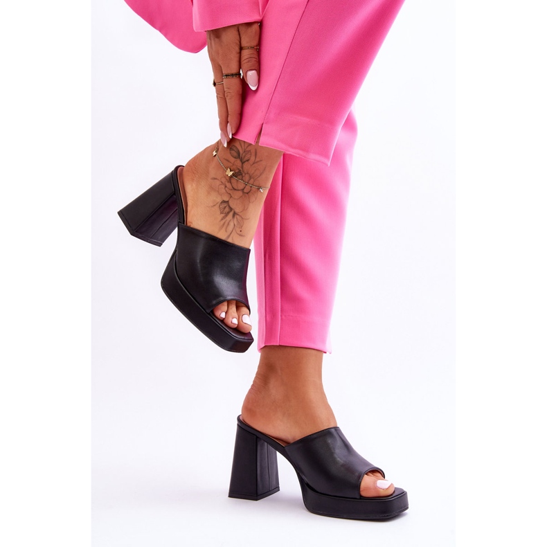 Crne Livesa kožne papuče s visokom petom crno 1