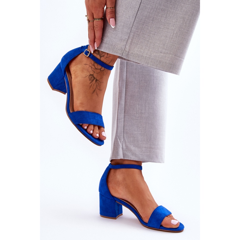 Klasične sandale od brušene kože na nisku petu za medeni mjesec plava 1