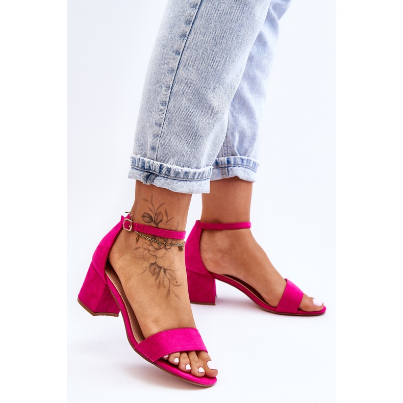 Klasične sandale na nisku petu od medenog antilopa boje boje fuksije ružičasta 1