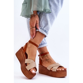 Udobne ženske sandale na klin smeđe-bež Laurie 2