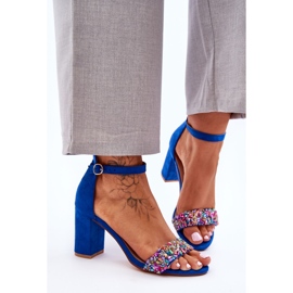 Modne sandale na visoku petu s ukrasnim kamenčićima Plava Love Me 1