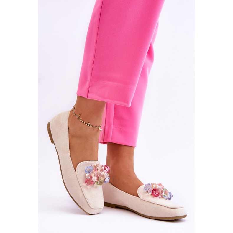 PS1 Mokasine od brušene kože s ukrasnim kristalima bež boje Arvilla 1