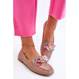 PS1 Mokasine od brušene kože s ukrasnim kristalima Tamno bež Arvilla 1