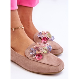 PS1 Mokasine od brušene kože s ukrasnim kristalima Tamno bež Arvilla 2