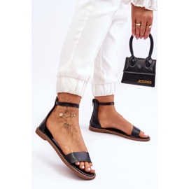 Millou crne kožne sandale s ravnim patentnim zatvaračem crno 1