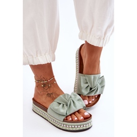 Ženske papuče od brušene kože s mašnom Lauria Green zelena 2