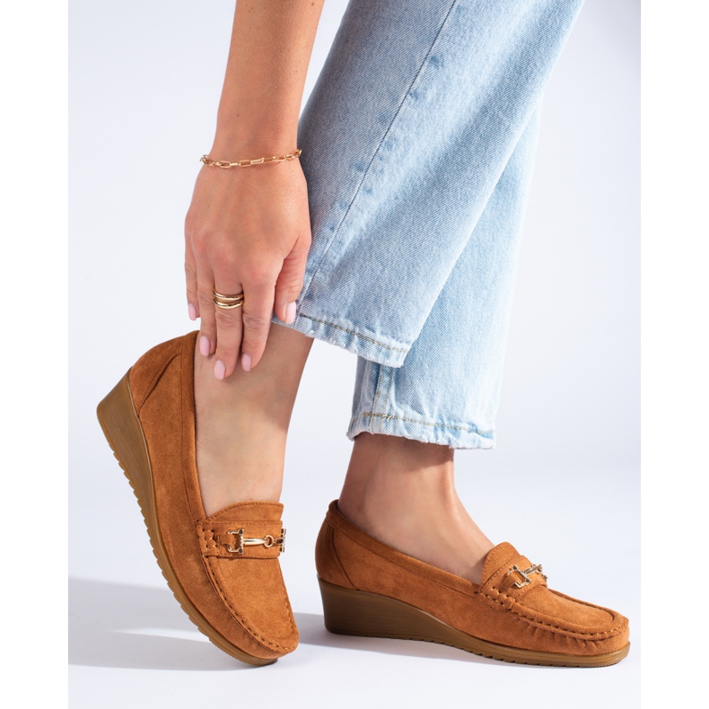 Ženske wedge mokasine od brušene kože Shelovet smeđe smeđa 1