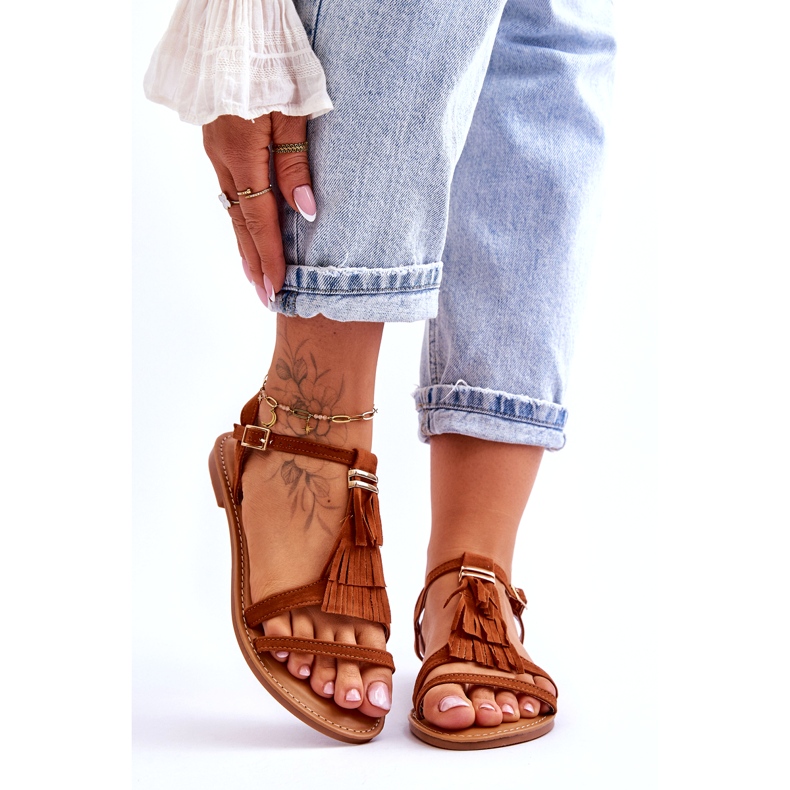 Ženske sandale ravne antilop boho smeđe Lucami smeđa 1