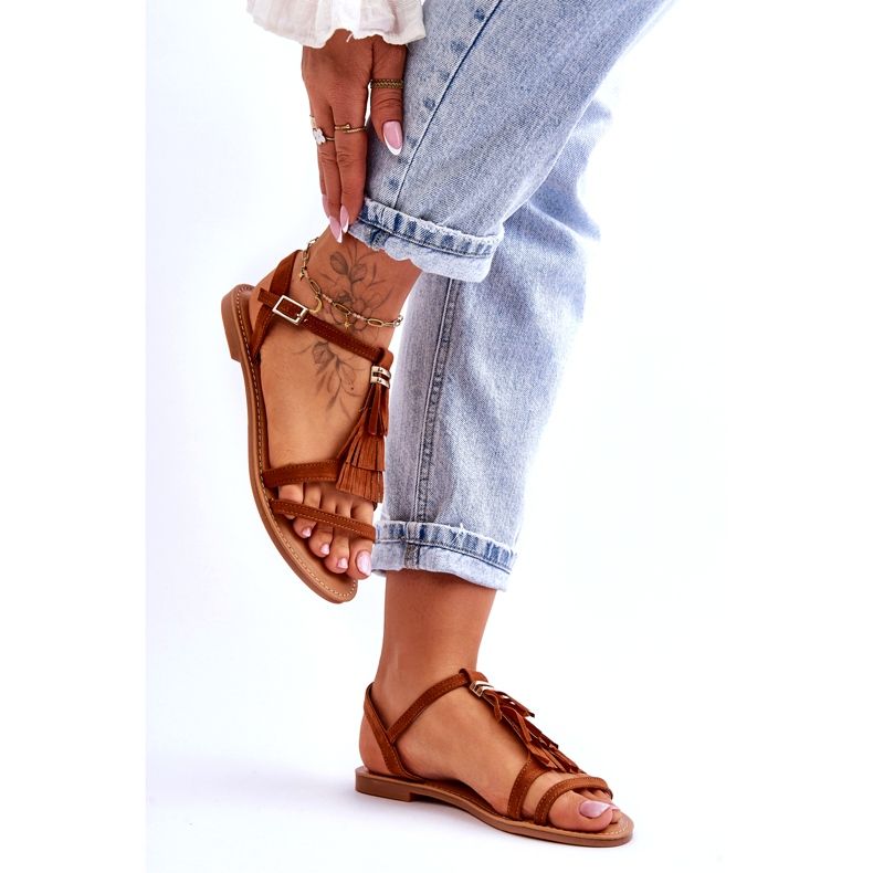 Ženske sandale ravne antilop boho smeđe Lucami smeđa 4