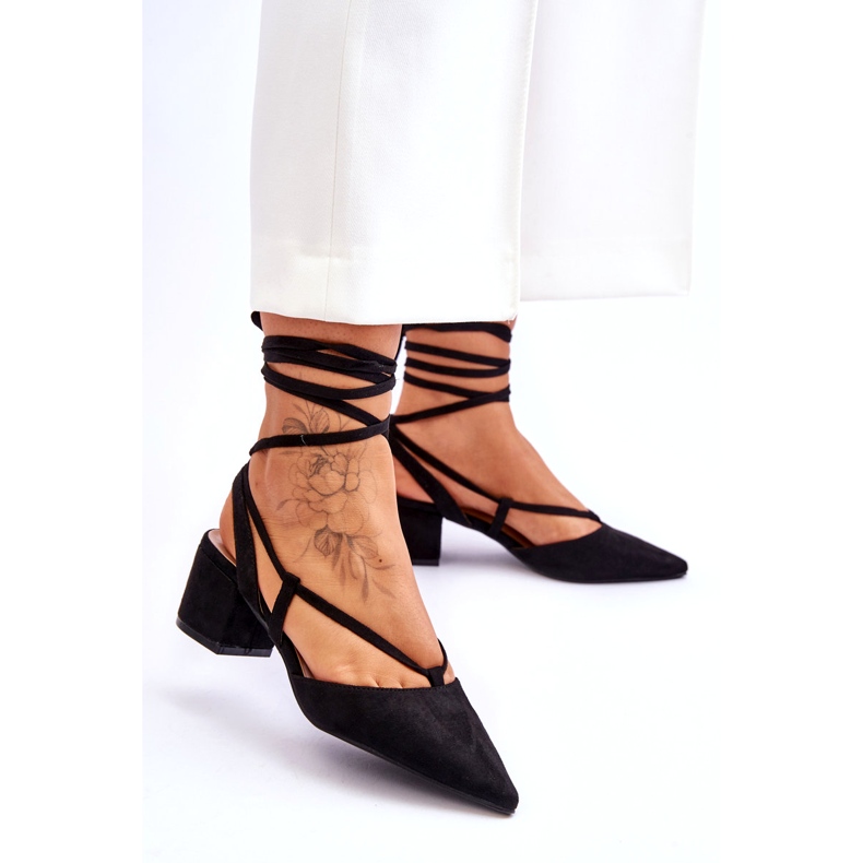 Crne Carlotte salonke na nisku petu s čvorovima crno 3