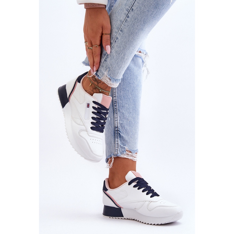 PM1 Merida bijele i tamnoplave kožne sportske cipele s platformom na vezanje bijela 1