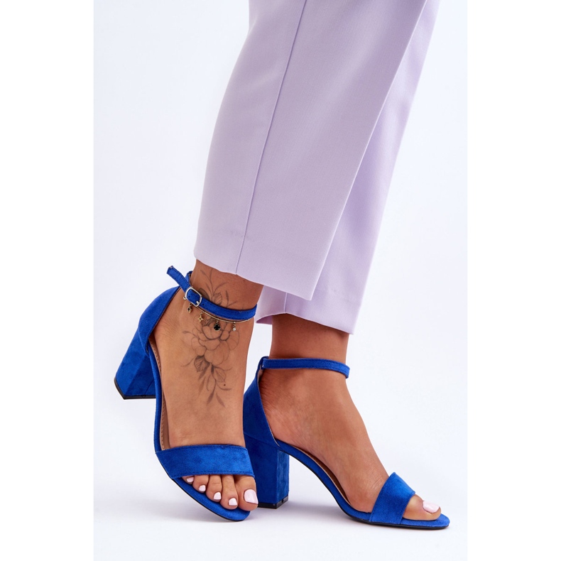 Plave Madame sandale na visoku petu od brušene kože plava 2
