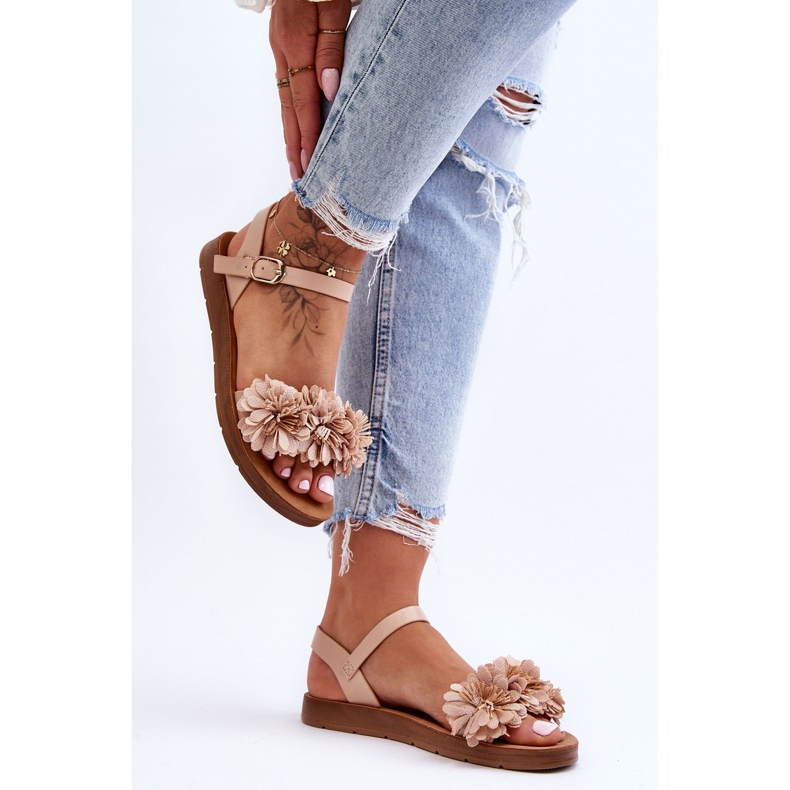 Ženske sandale s platnenim cvijećem bež Fiori 2