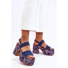 Maciejka kožne sandale na visoku petu 06089-17 tamnoplave plava 1