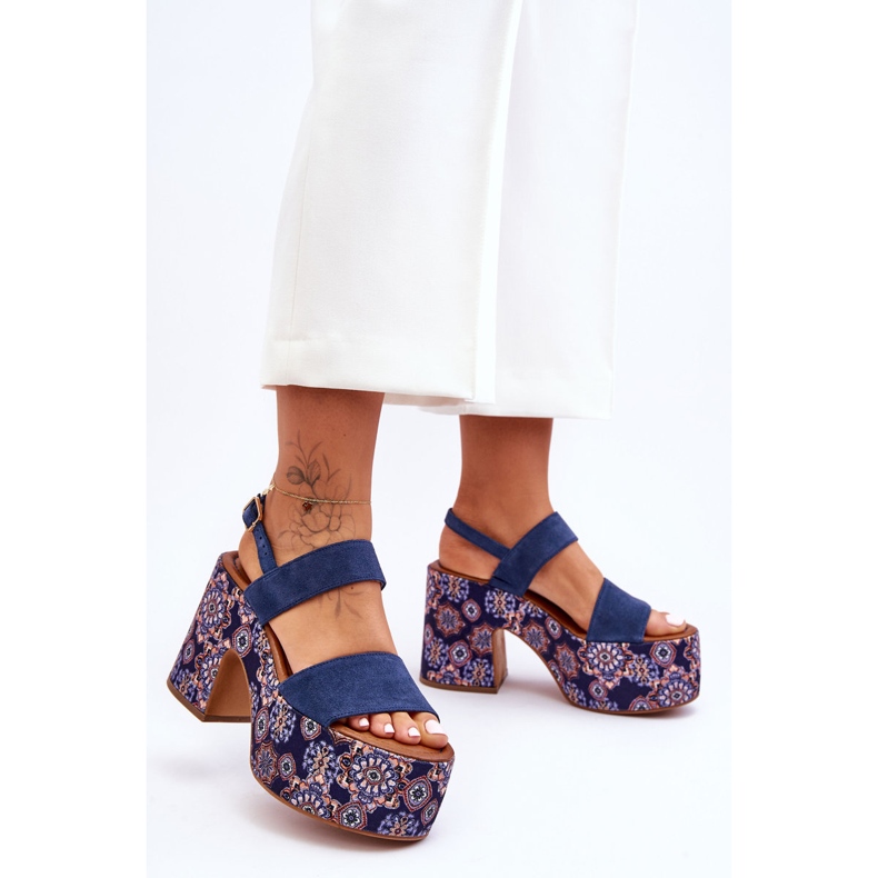 Maciejka kožne sandale na visoku petu 06089-17 tamnoplave plava 1