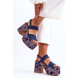 Maciejka kožne sandale na visoku petu 06089-17 tamnoplave plava 2