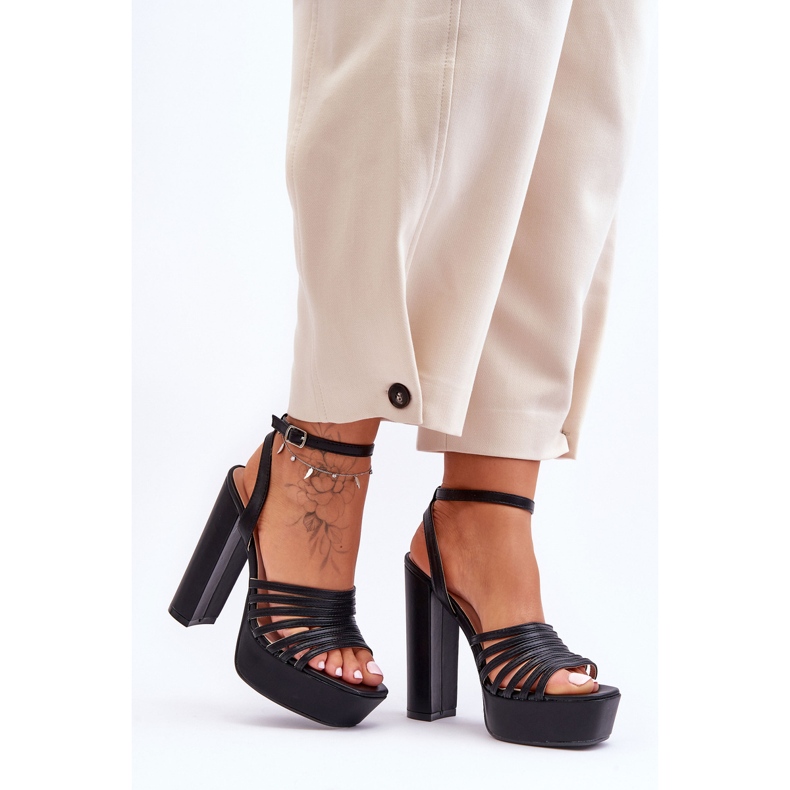 Sandale na visoku petu Black Maya crna 2