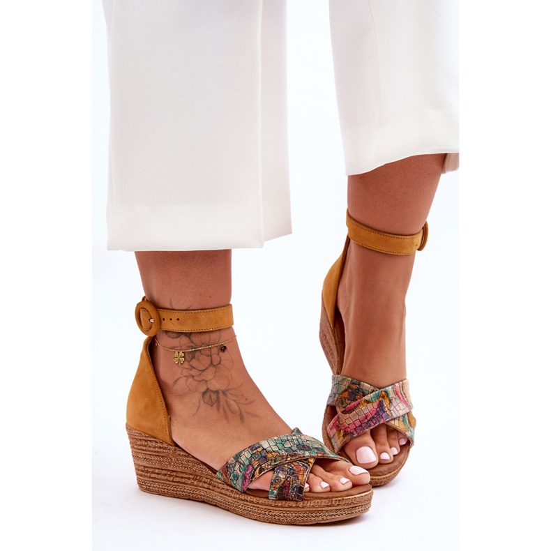 Maciejka Sandale na klin od brušene kože 04565-43 Narančasta 1
