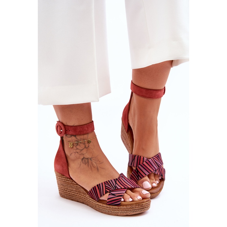 Maciejka sandale na klin od antilopa 04565-44 crvene crvena 2