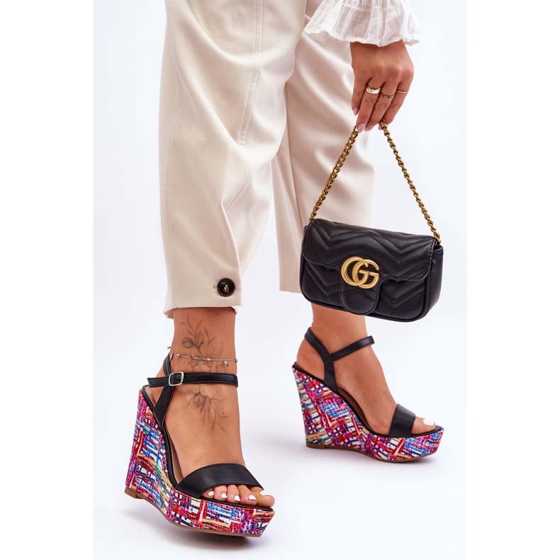 Ženske sandale na šarenu tanku Crni Malibu crno 2