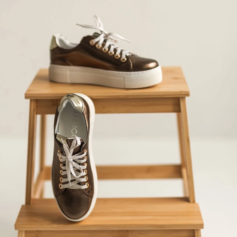 Marco Shoes Ženske tenisice od prave kože na debelom potplatu zlatni 2