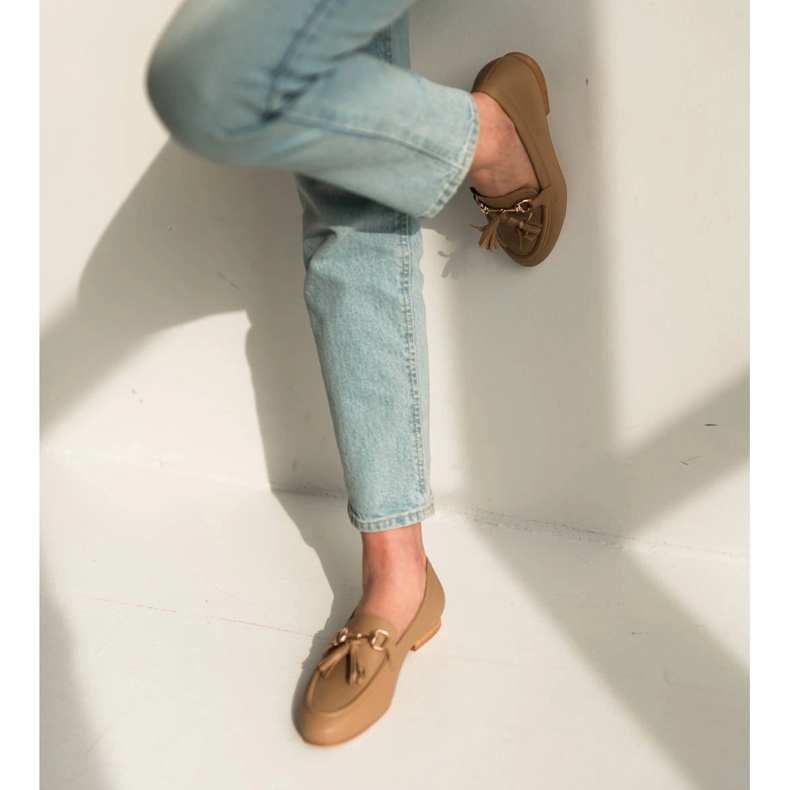 Marco Shoes Kožne mokasinke s resama bež 1