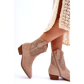 Ženske ažurne kaubojske čizme bež trske 2