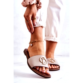 Kožne ženske japanke s ukrasom Nicole 2735 Bež 1