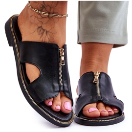 Lemar Ženske papuče s ukrasnim patentnim zatvaračem Black Clarence crno 4