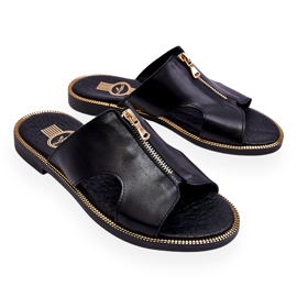 Lemar Ženske papuče s ukrasnim patentnim zatvaračem Black Clarence crna 3