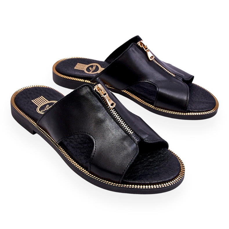 Lemar Ženske papuče s ukrasnim patentnim zatvaračem Black Clarence crno 3