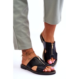 Lemar Ženske papuče s ukrasnim patentnim zatvaračem Black Clarence crno 2