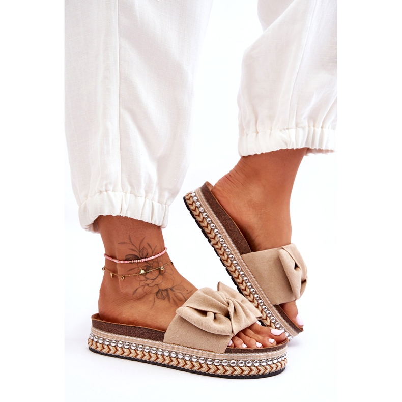 Ženske antilop papuče s mašnom bež Lauria 2