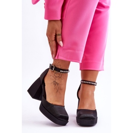 Moderne cipele na masivnu petu s cirkonima, crni Adel crna 1