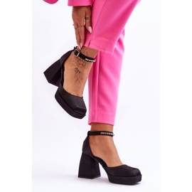 Moderne cipele na masivnu petu s cirkonima, crni Adel crno 2