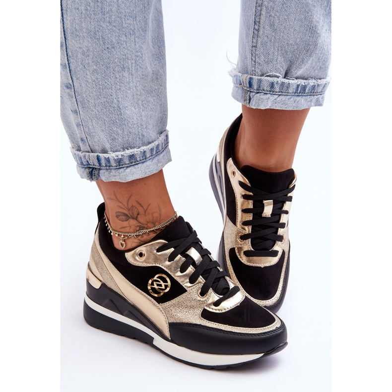 PE1 Ženske tenisice na tanak crne i zlatne boje Genova crno 2