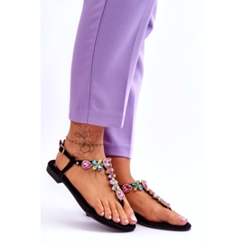 Japanke od brušene kože s kamenjem Black Frency crno 6