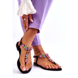 Japanke od brušene kože s kamenjem Black Frency crna 1