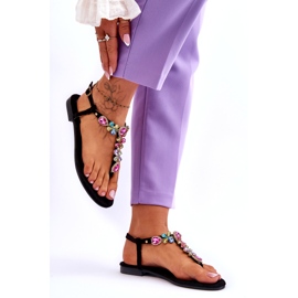 Japanke od brušene kože s kamenjem Black Frency crna 3