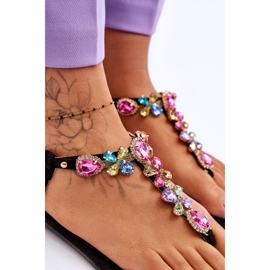 Japanke od brušene kože s kamenjem Black Frency crno 4