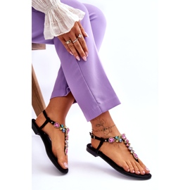 Japanke od brušene kože s kamenjem Black Frency crno 5