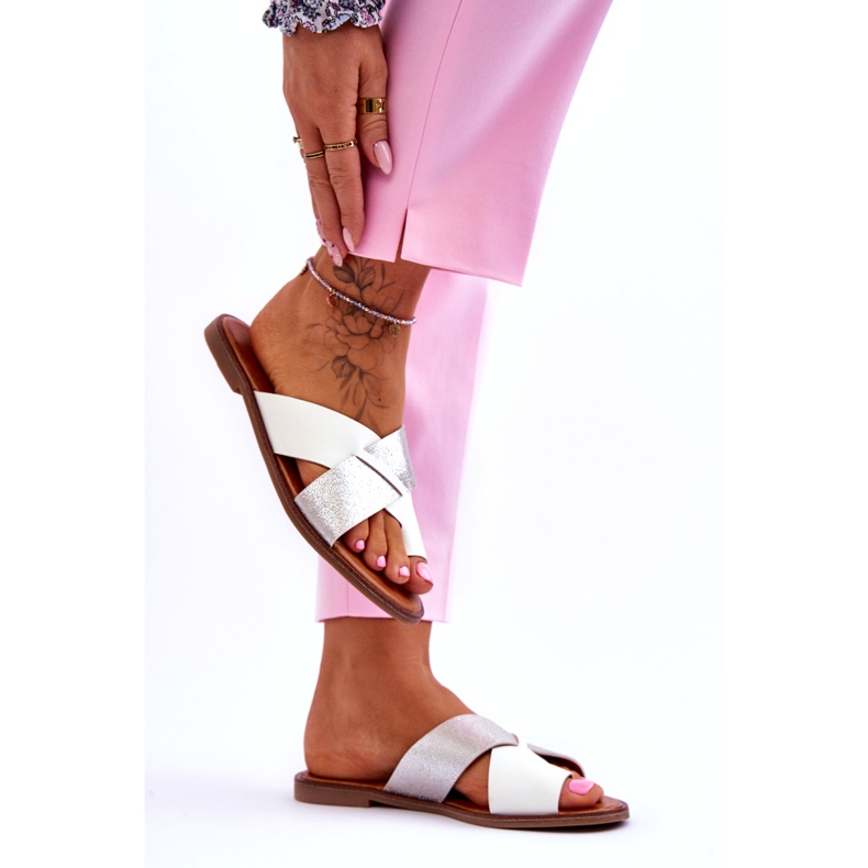 Jezzi Klasične ženske bijele i srebrne japanke bijela 2