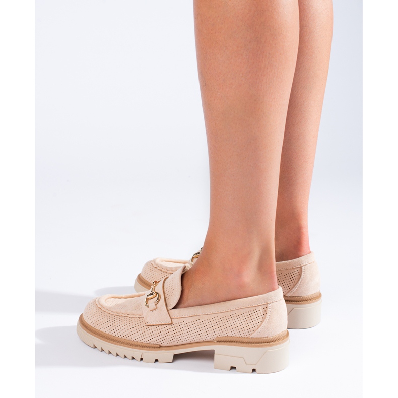 Shelovet bež natikače od brušene kože s ažurom 2