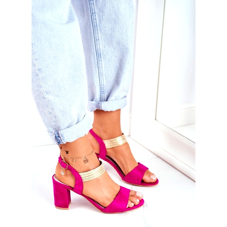 S.Barski Ženske sandale na petu, antilop Fuchsia ružičasta 1