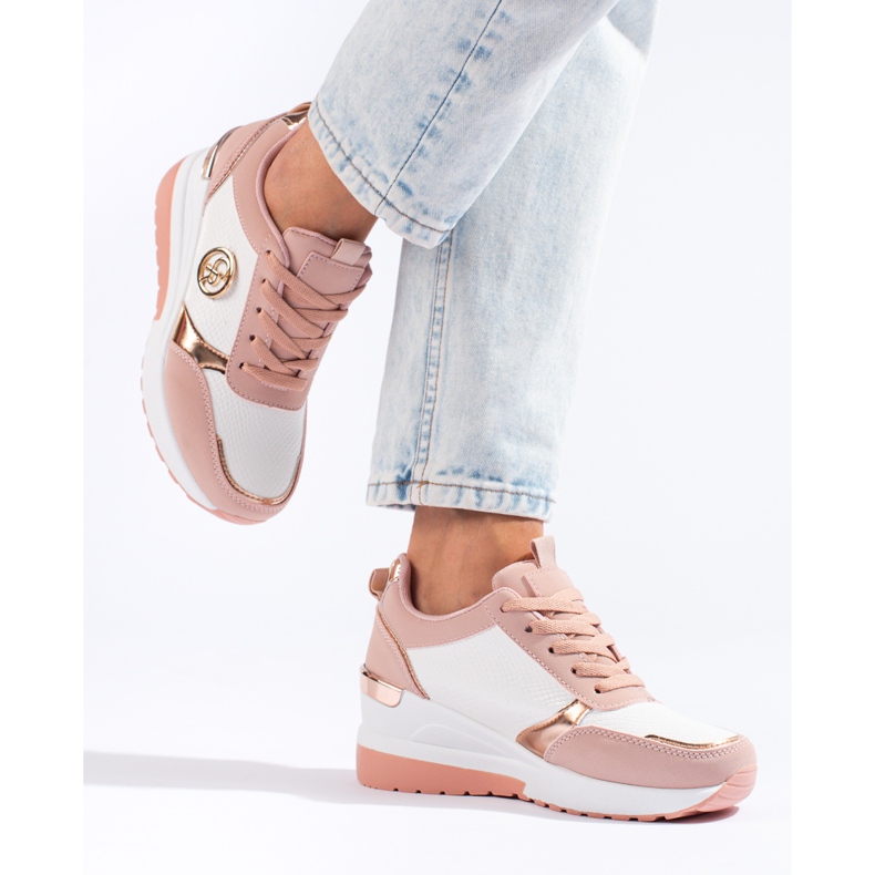 Ženske ružičaste tenisice na wedges Shelovet bijela 1