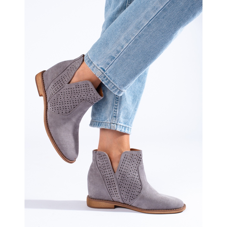 Ažur ženske čizme na klin Shelovet sive siva 2